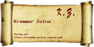 Kremmer Zolna névjegykártya